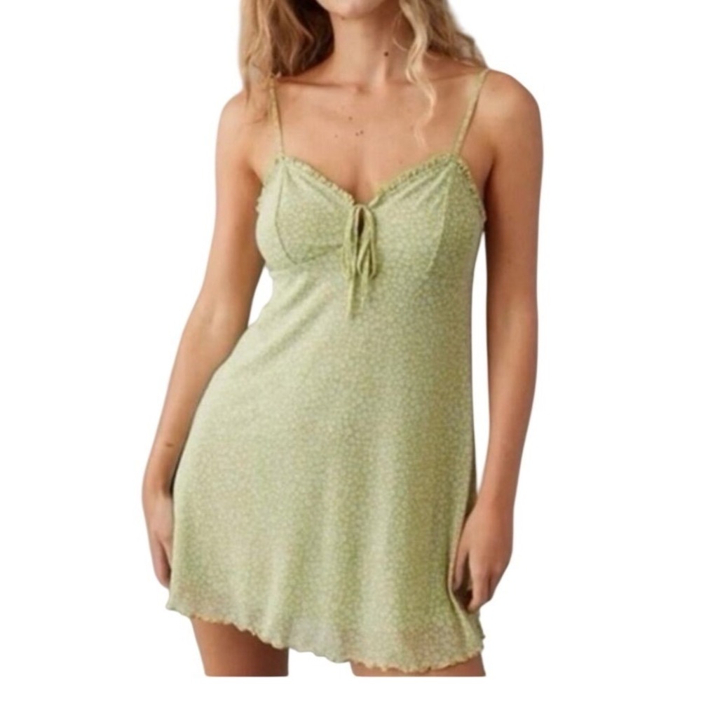Abercrombie & Fitch Green Polka Dot Ruffle Mini Dress Smocked Back Small NEW